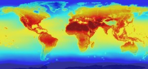 The new NASA global data set combines historical measurements with data from climate simulations using the best available computer models to provide forecasts of how global temperature (shown here) and precipitation might change up to 2100 under different greenhouse gas emissions scenarios. Credit: NASA.